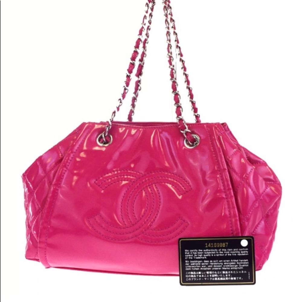Chanel quilted patent leather handbag